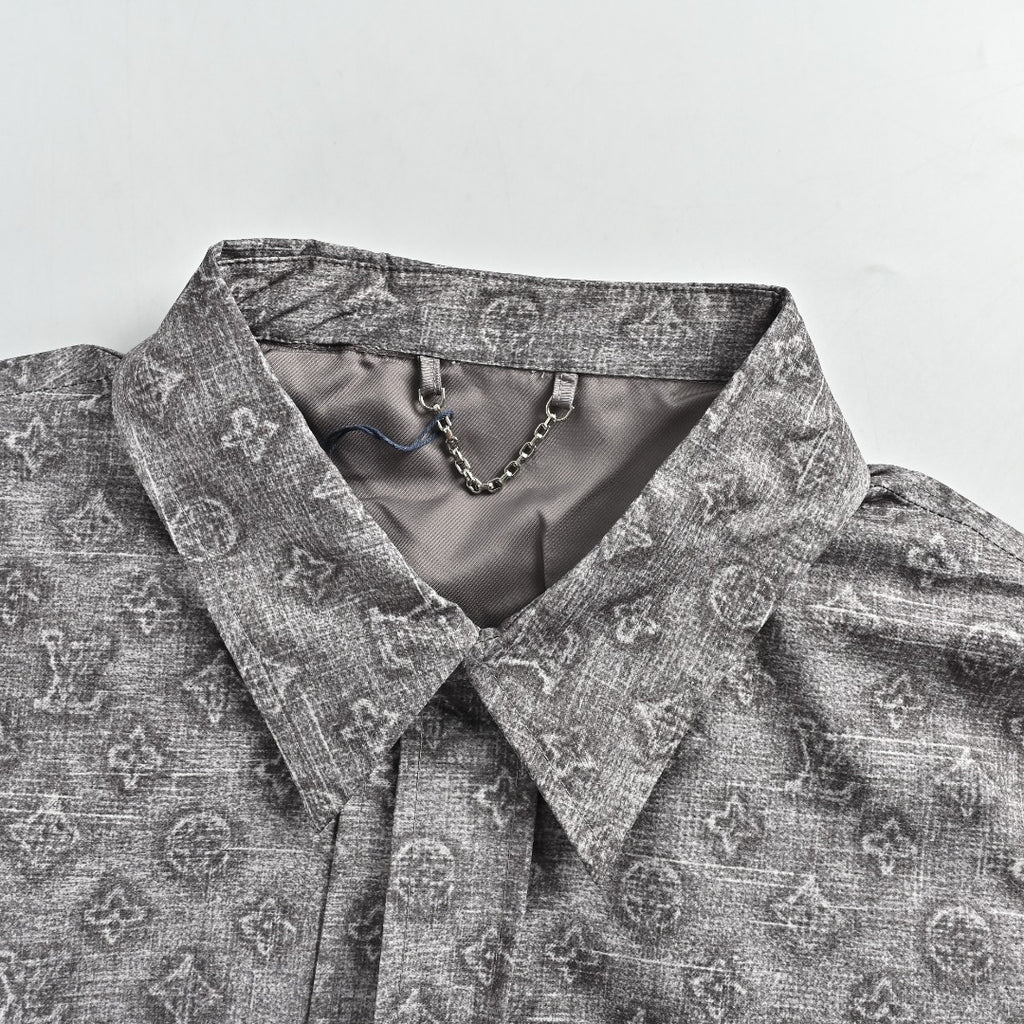Louis Vuitton Digital Print Leather-Trim Jacket - Gray