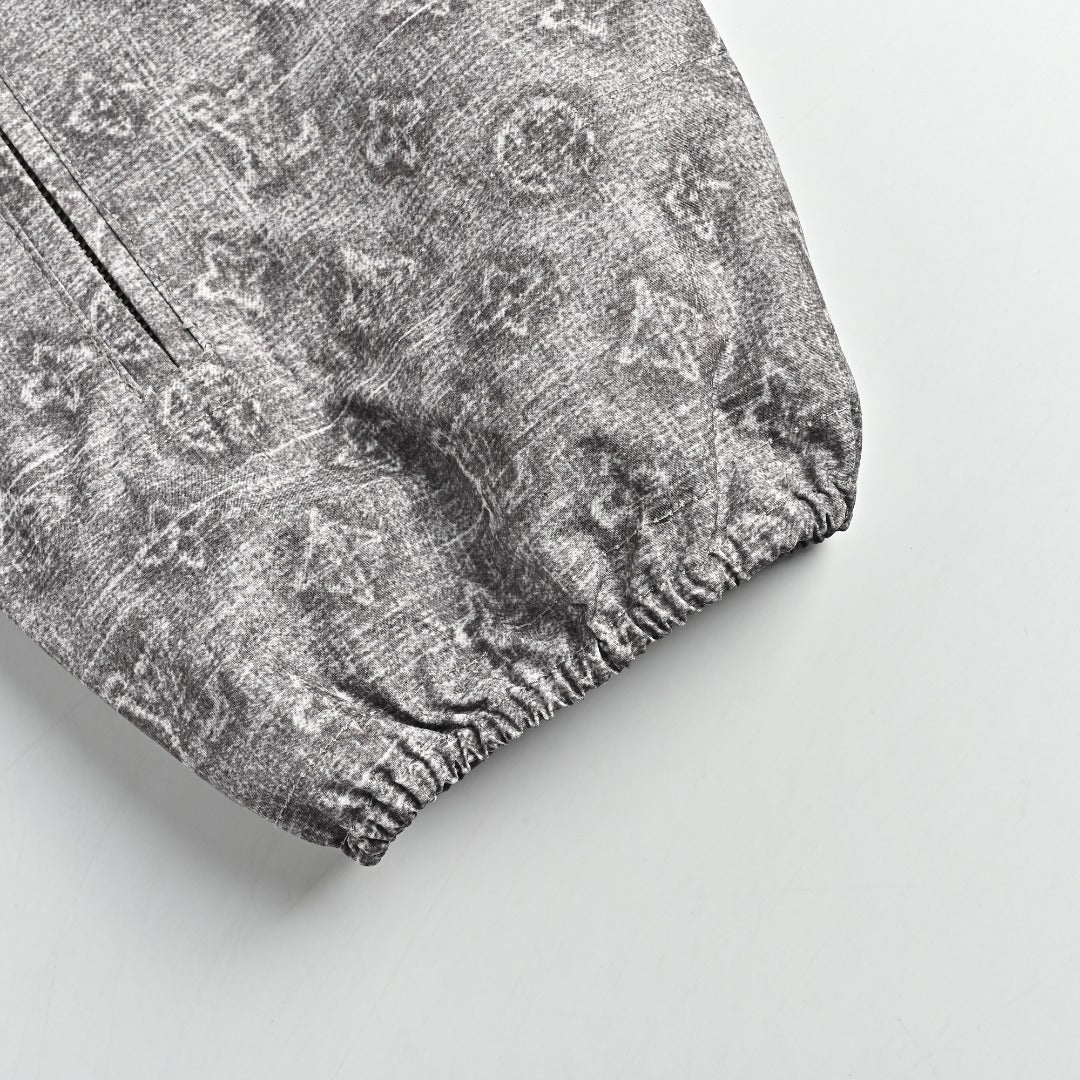 Louis Vuitton Digital Print Leather-Trim Jacket - Gray