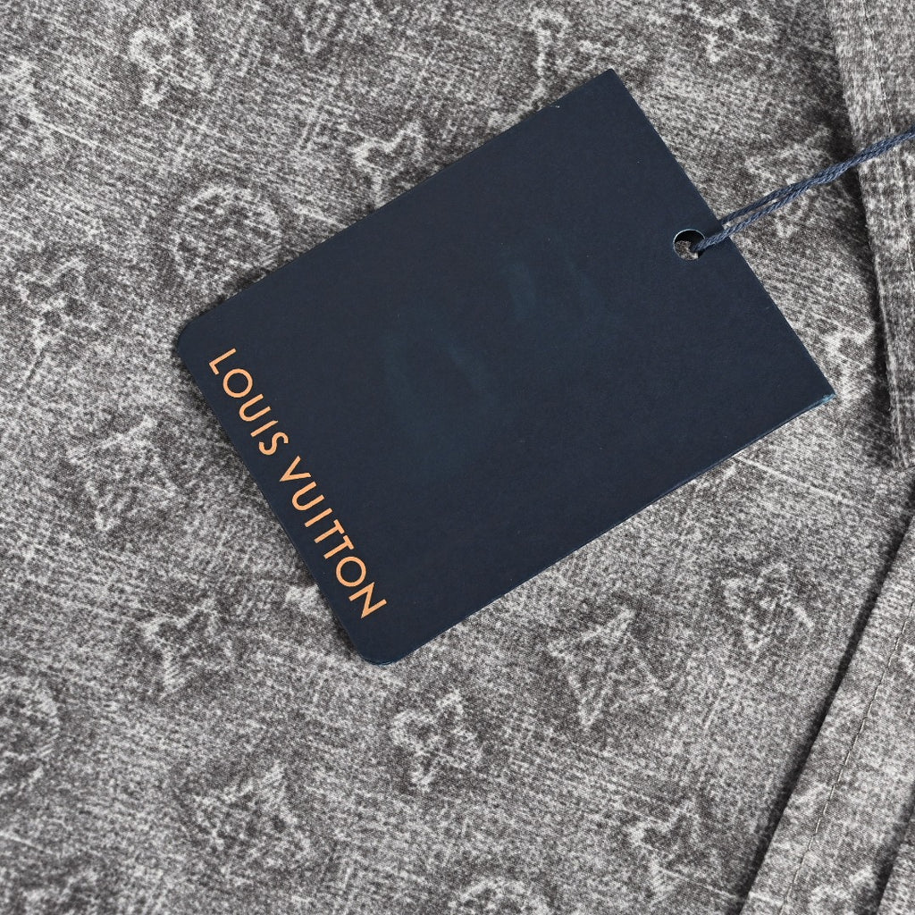 Louis Vuitton Digital Print Leather-Trim Jacket - Gray