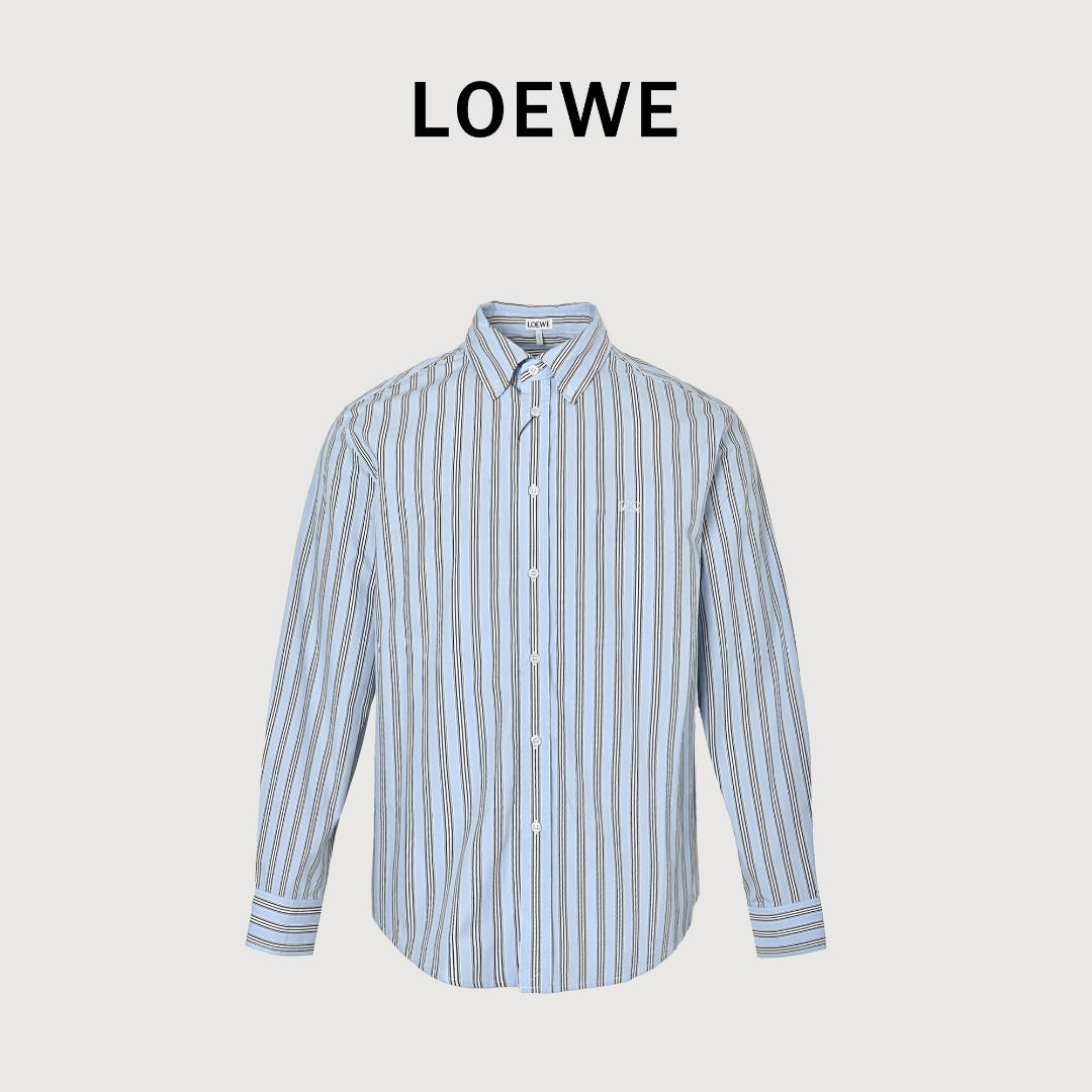 Loewe Embroidered Striped Long-Sleeve Shirt - Light Blue