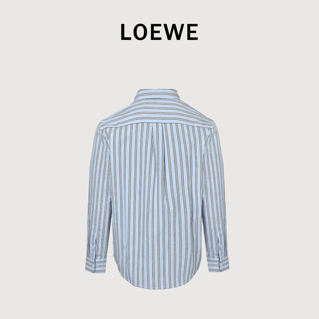 Loewe Embroidered Striped Long-Sleeve Shirt - Light Blue