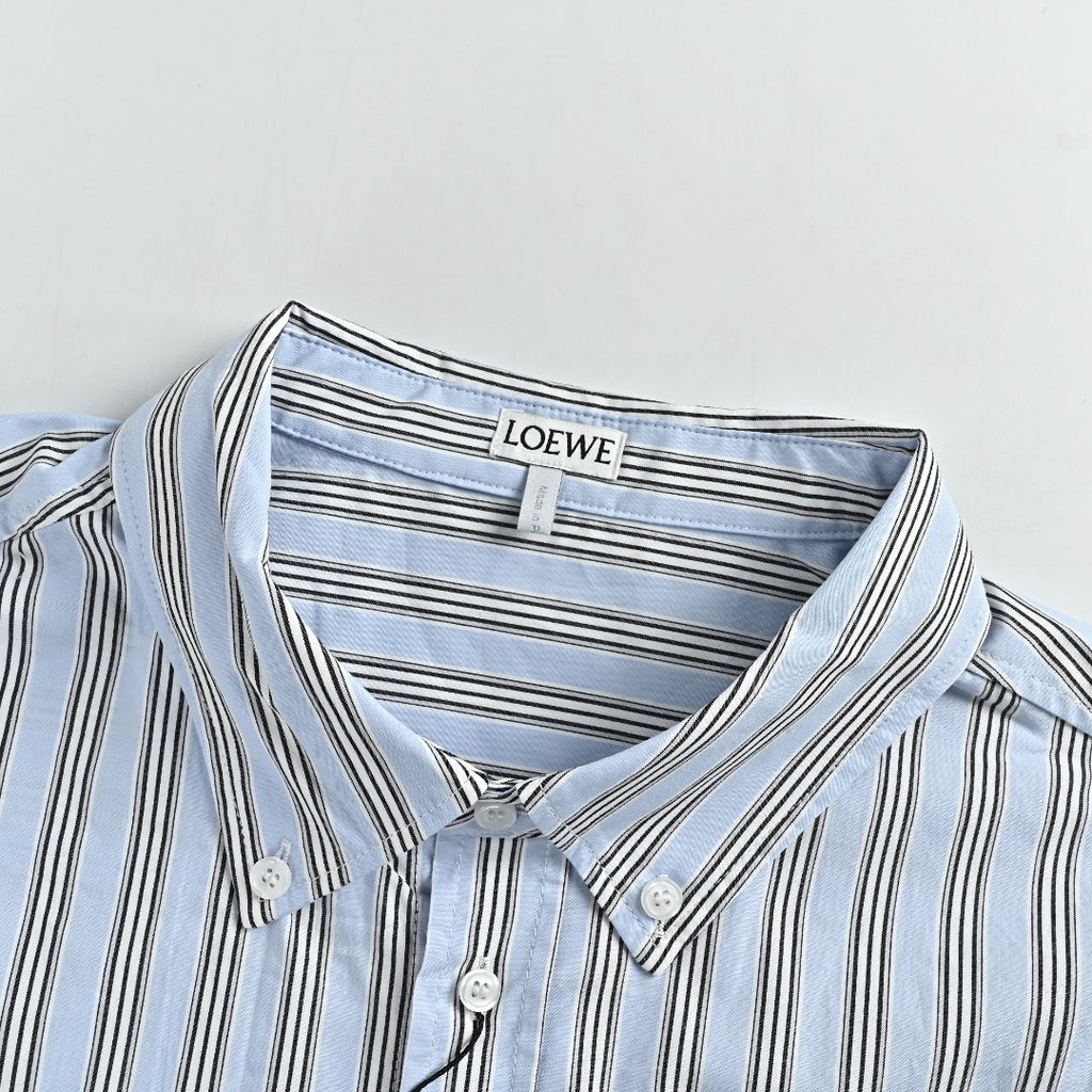 Loewe Embroidered Striped Long-Sleeve Shirt - Light Blue