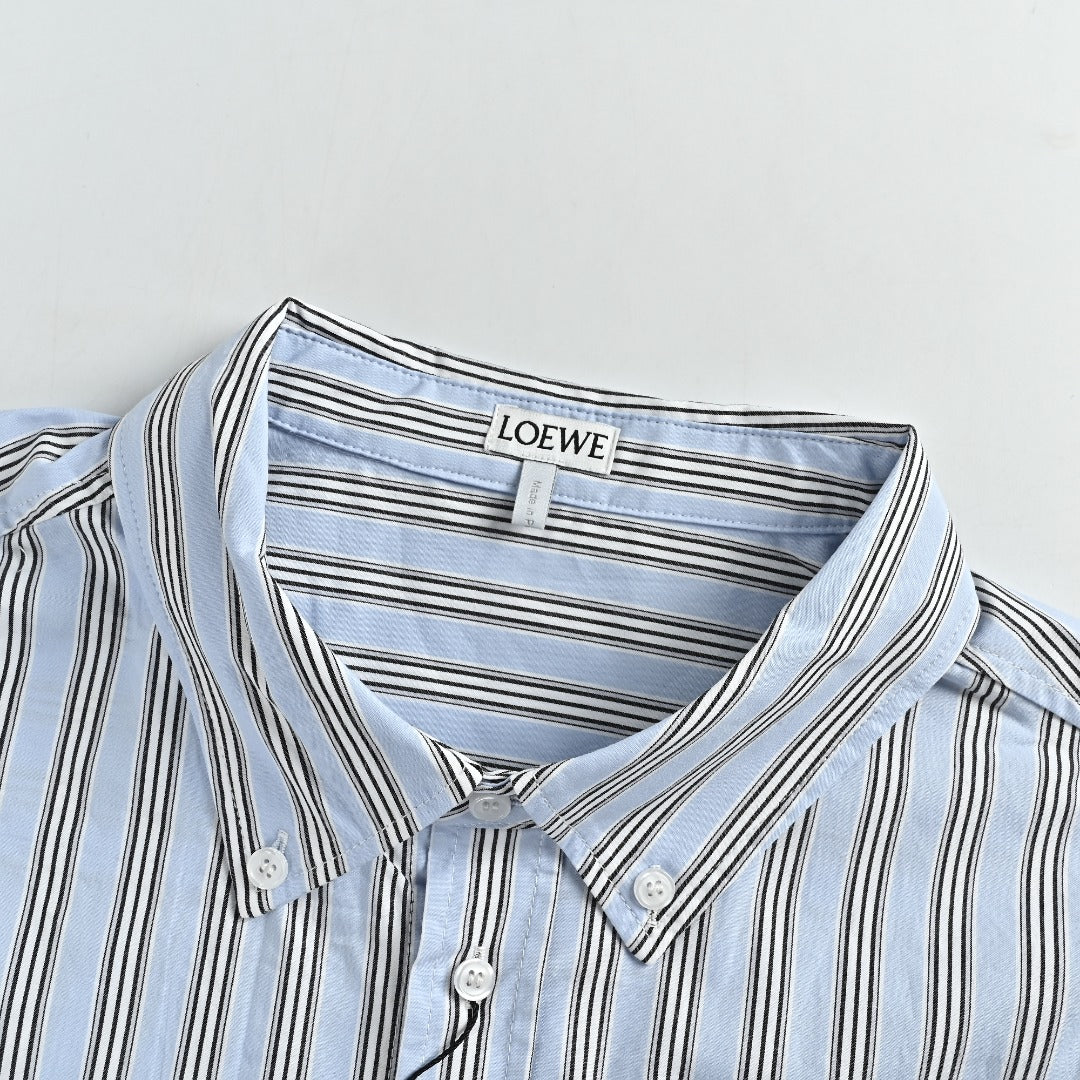 Loewe Embroidered Striped Long-Sleeve Shirt - Light Blue