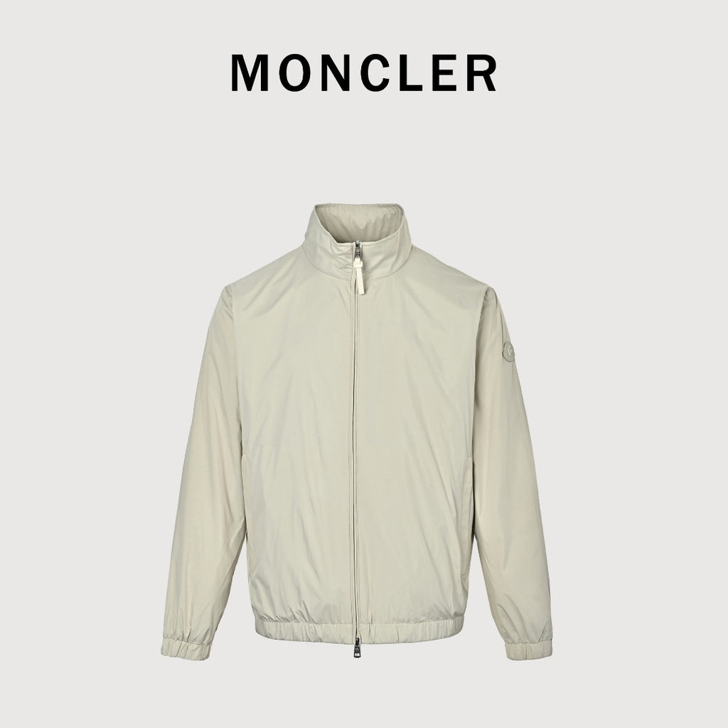 Moncler Sleeve-Patch Stand-Collar Jacket - Ivory