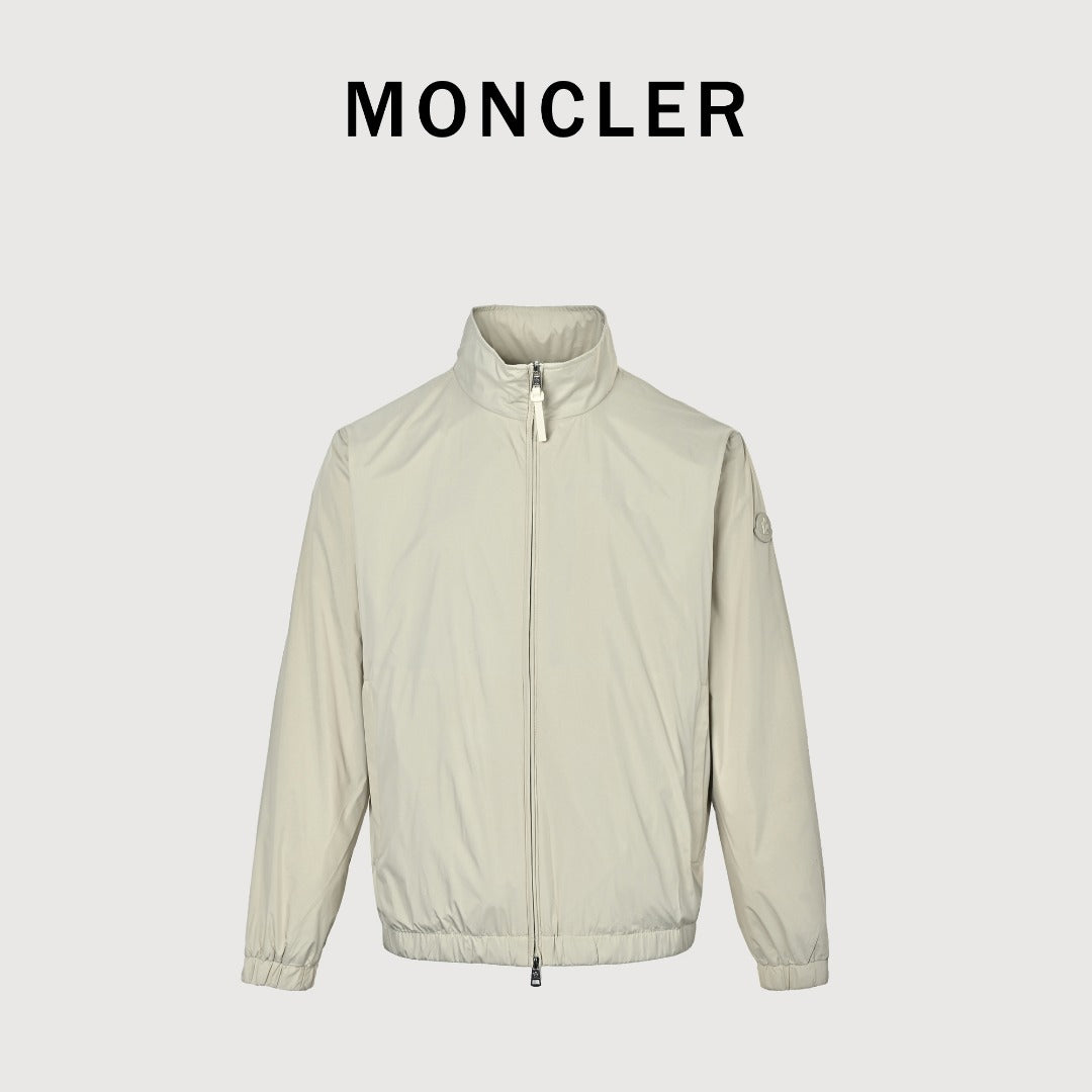 Moncler Sleeve-Patch Stand-Collar Jacket - Ivory
