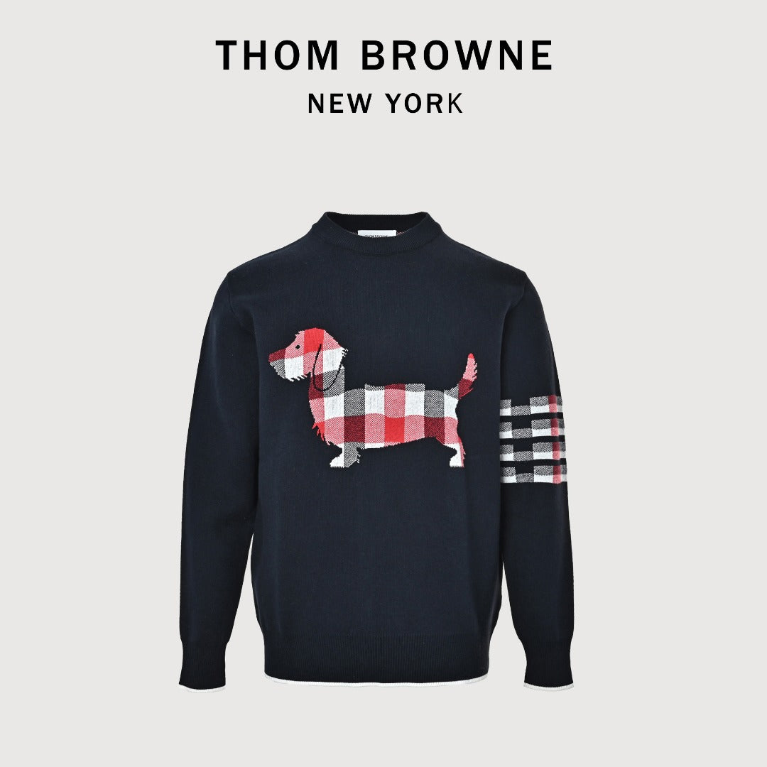 Thom Browne Dog Motif Crewneck Sweater - Navy