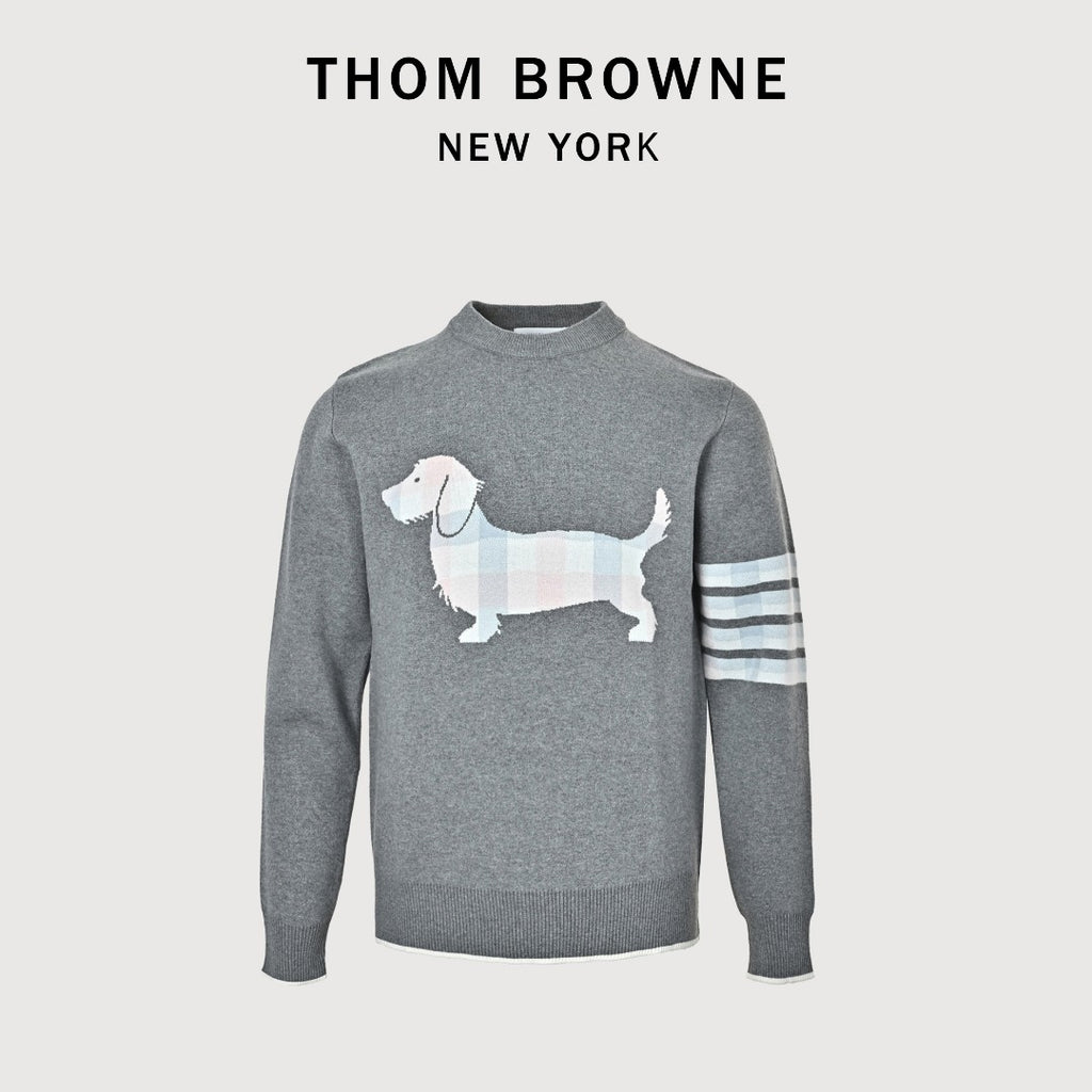 Thom Browne Dog Motif Crewneck Sweater - Light Gray